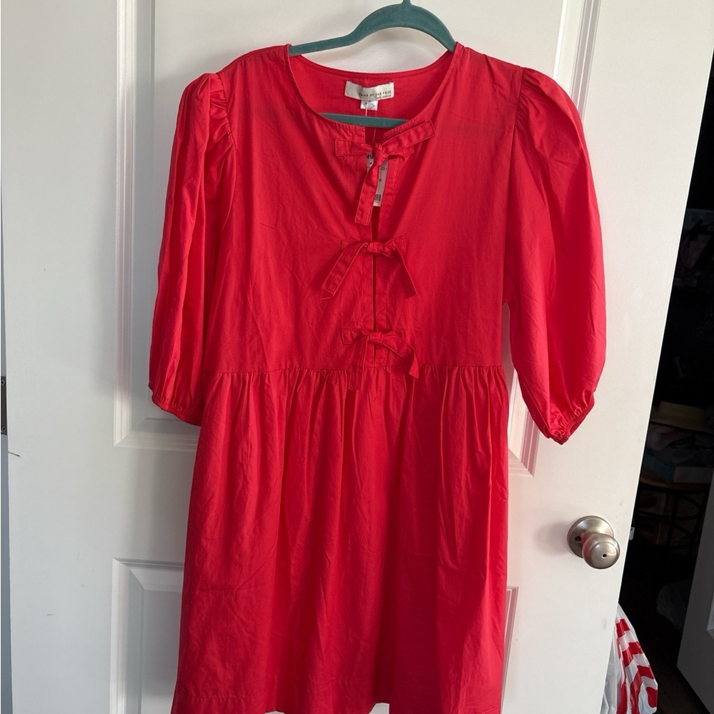 Vibrant Red Dress with Bow Accents